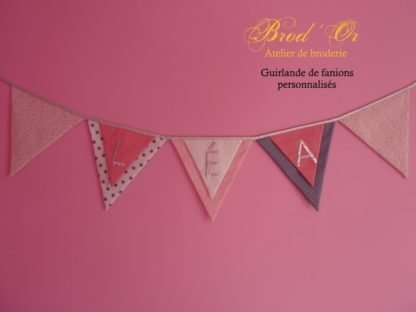 Guirlande de fanions personnalisés - rose et gris - Léa